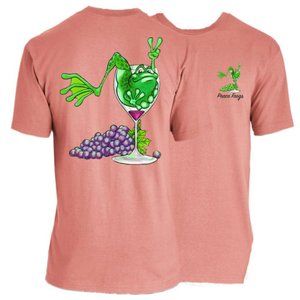 Peace Frogs Wine Glass Frog Garment Dye T-Shirt ~ Choose Your Size ~ Brand New!